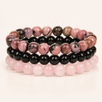 Rosenquarz Rhodonit Onyx Armband Set