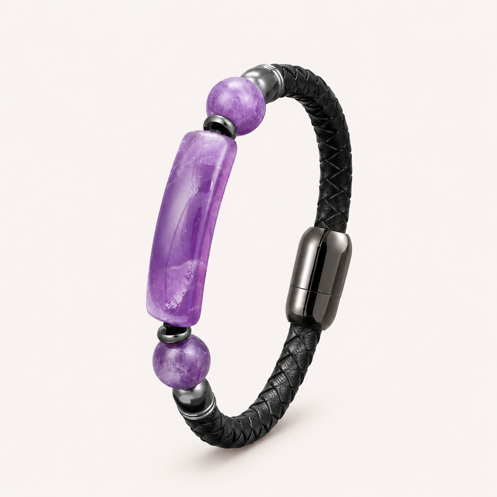  Amethyst Lederarmband mit drei Steinen