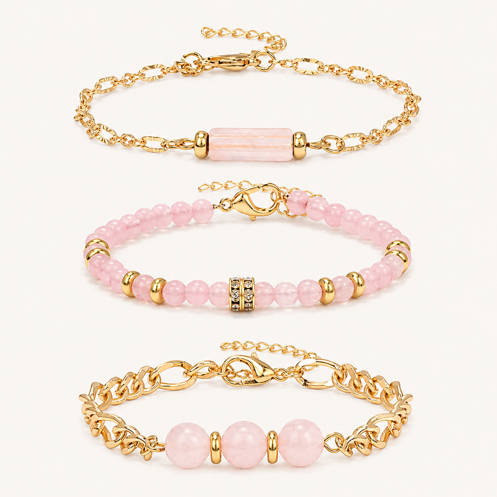 Rosenquarz Armband Set Roségold