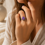 Amethyst Ring aus 925er Silber mit floraler Krappenfassung