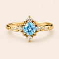 Goldfarbener Aquamarin-Look Ring mit rundem Stein und Seitensteinen