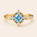 Goldfarbener Aquamarin-Look Ring mit rundem Stein und Seitensteinen