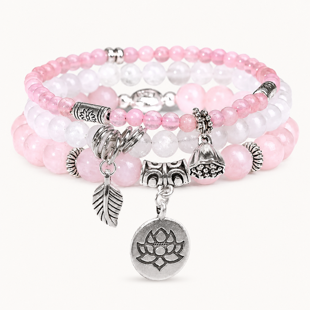 Rosenquarz Armband mit Feder