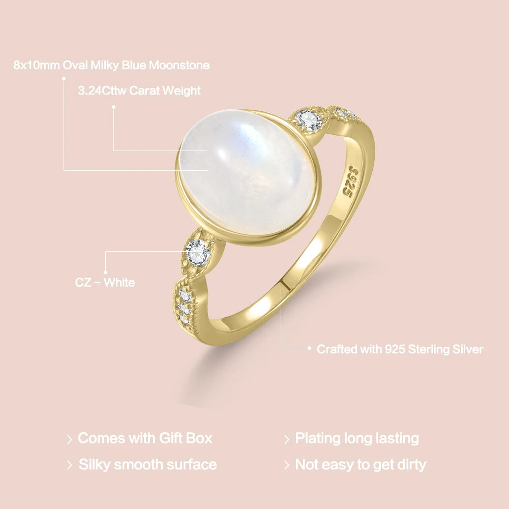 Gold Mondstein Ring mit ovalem Cabochon und offenem Design