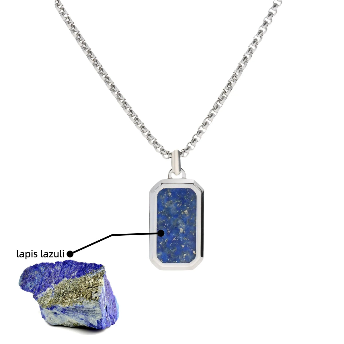 Lapislazuli Kette Silber mit rechteckigem Edelstein Anhänger