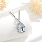 Mondstein Kette aus 925er Silber mit Katze, Baum und Schmetterling