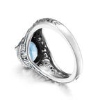 Aquamarin Ring Jugendstil aus 925er Silber mit rundem Stein und floralen Ornamenten