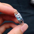 Aquamarin Look Ring mit quadratischem Stein und schwarzer Ringschiene
