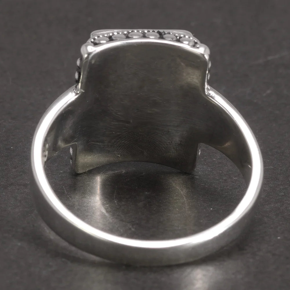 Onyx Siegelring aus massivem 925er Silber mit rechteckigem Cabochon