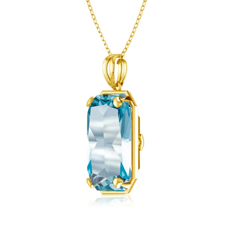 Aquamarin Kette aus 925er Silber vergoldet mit rechteckigem Anhänger