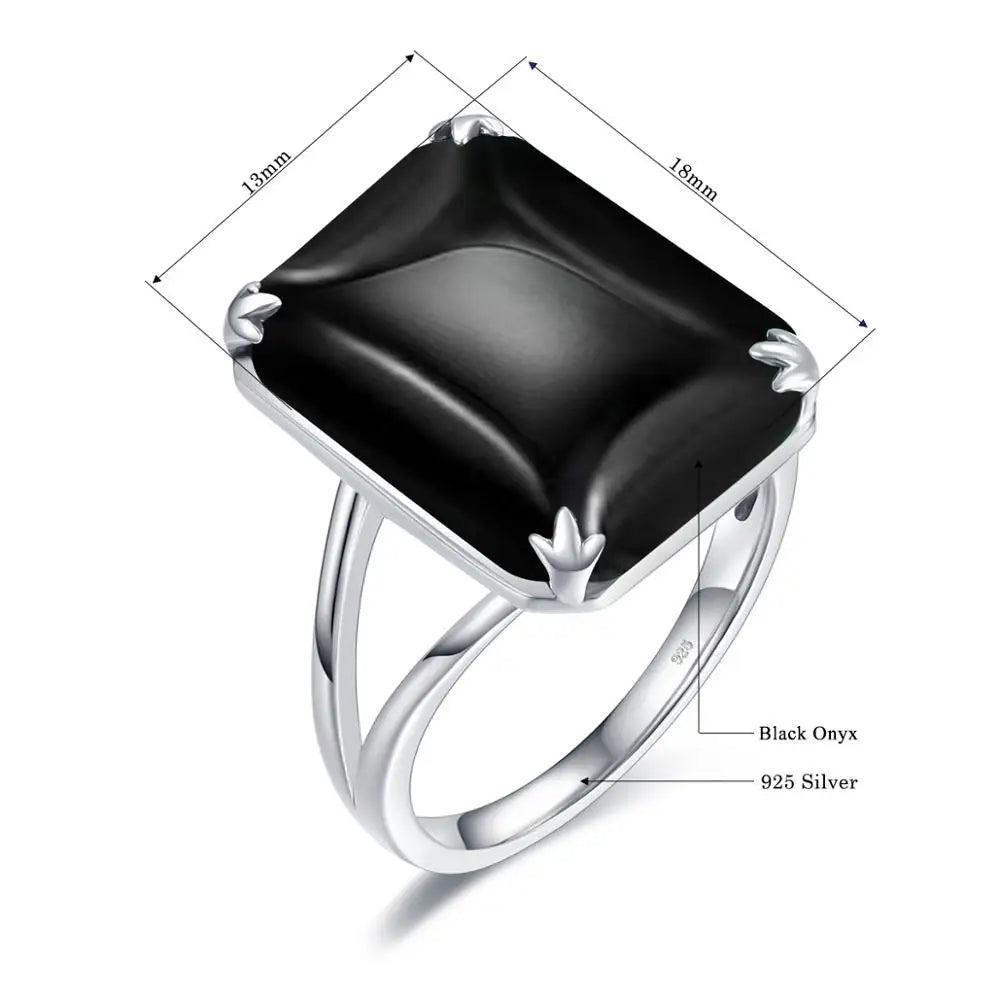 Onyx Ring aus 925er Silber mit rautenförmigem Cabochon