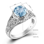 Aquamarin Ring Jugendstil aus 925er Silber mit rundem Stein und floralen Ornamenten