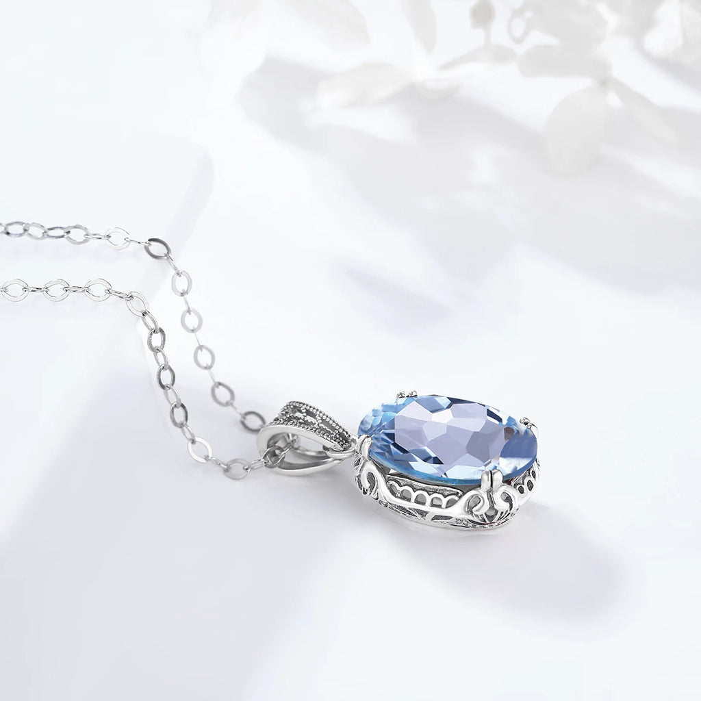 Aquamarin Kette aus 925er Silber mit hellblauem ovalem Solitäranhänger