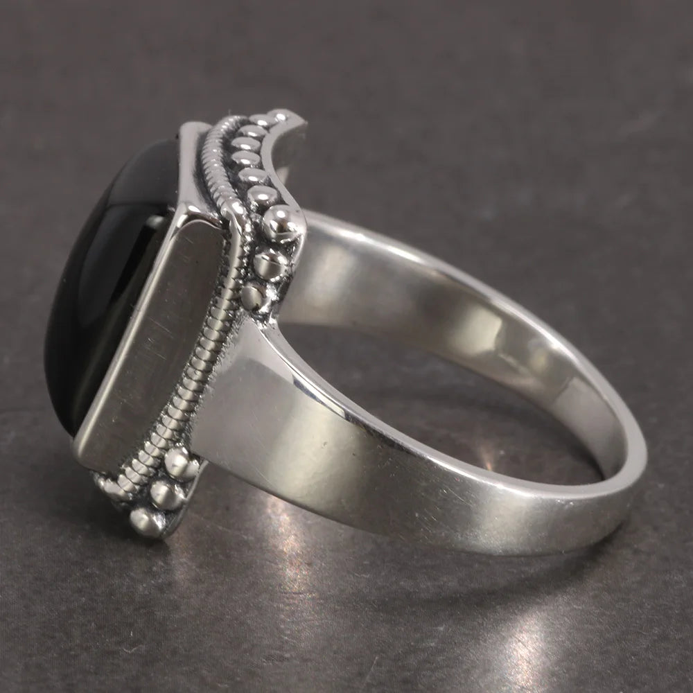 Onyx Siegelring aus massivem 925er Silber mit rechteckigem Cabochon