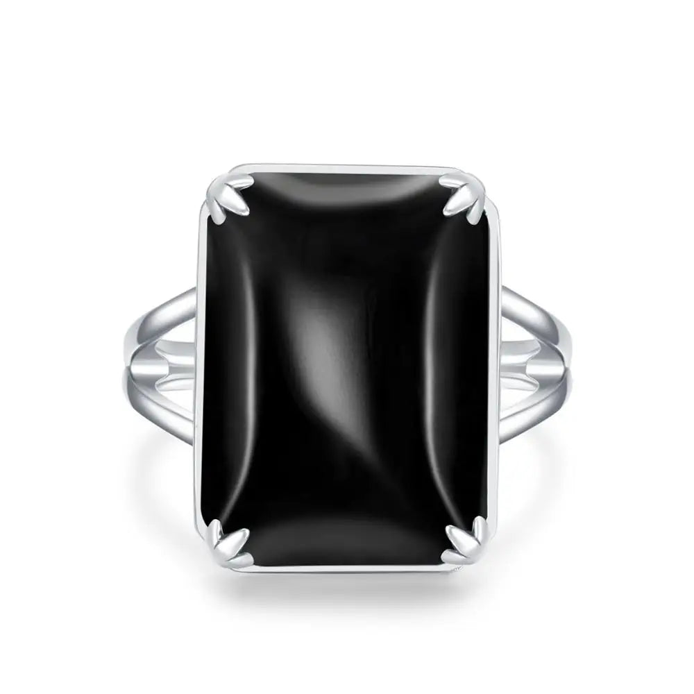 Onyx Ring aus 925er Silber mit rautenförmigem Cabochon
