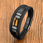 Tigerauge Herren Lederarmband mit zwei Zylindersteinen