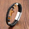 Tigerauge Lederarmband mit Kreuz