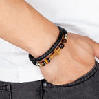 Tigerauge Lederarmband mit Kreuz