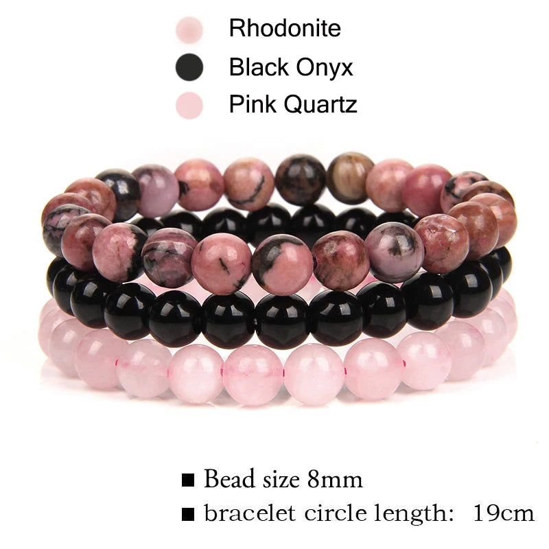 Rosenquarz Rhodonit Onyx Armband Set