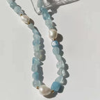 Aquamarin Halskette mit Naturperlen und Edelsteinperlen