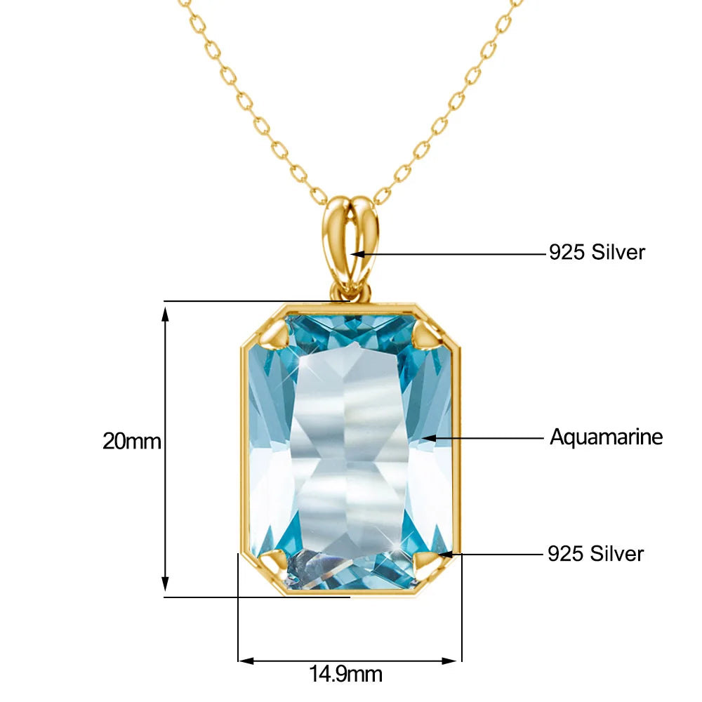 Aquamarin Kette aus 925er Silber vergoldet mit rechteckigem Anhänger