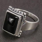 Onyx Siegelring aus massivem 925er Silber mit rechteckigem Cabochon