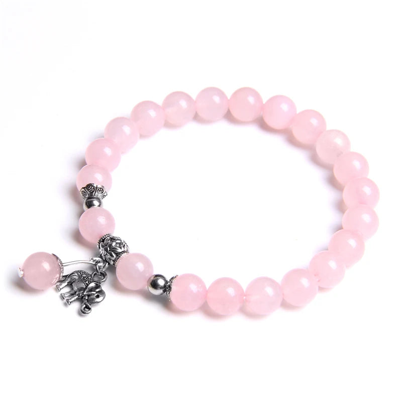 Rosenquarz Perlenarmband mit Elefantenanhänger