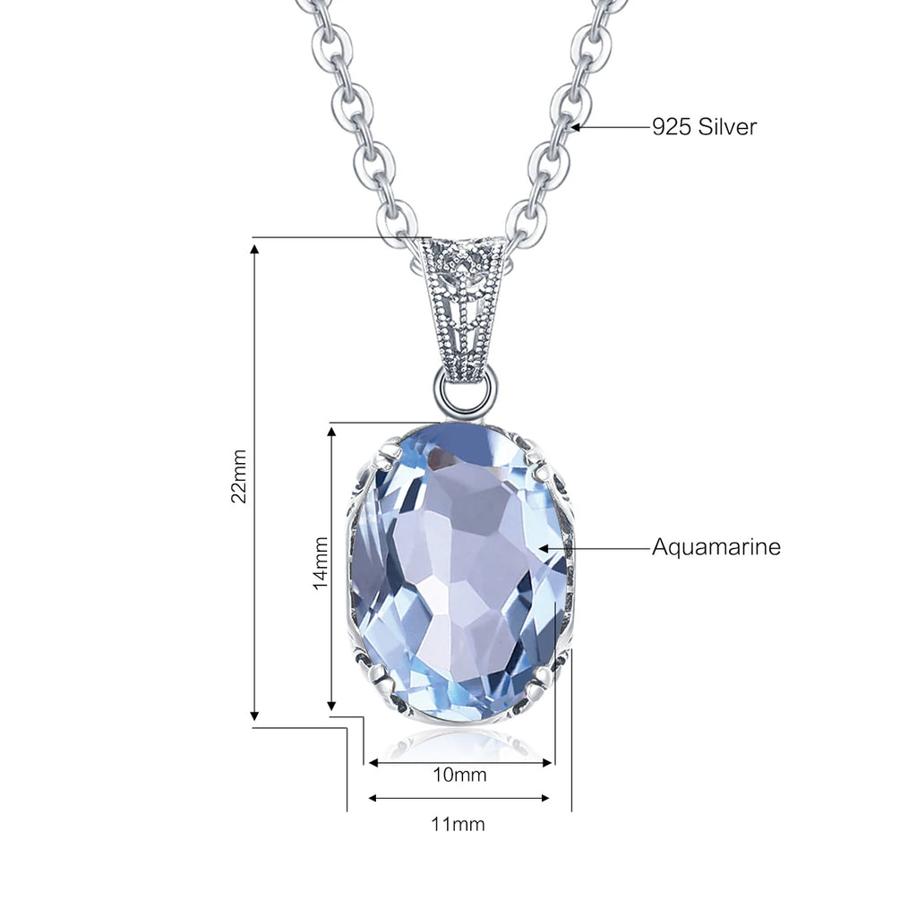 Aquamarin Kette aus 925er Silber mit hellblauem ovalem Solitäranhänger
