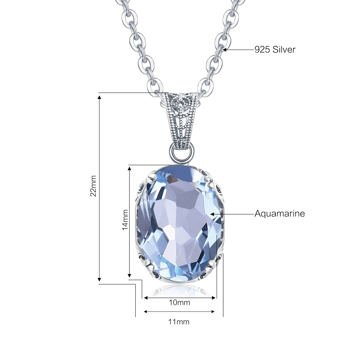Aquamarin Kette aus 925er Silber mit hellblauem ovalem Solitäranhänger