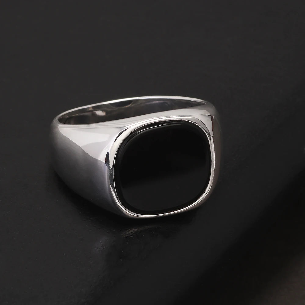 Onyx Siegelring aus 925er Silber mit eckigem Cabochon