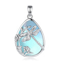 Mondstein Kette aus 925er Silber mit Libellen- und Blumenmotiv