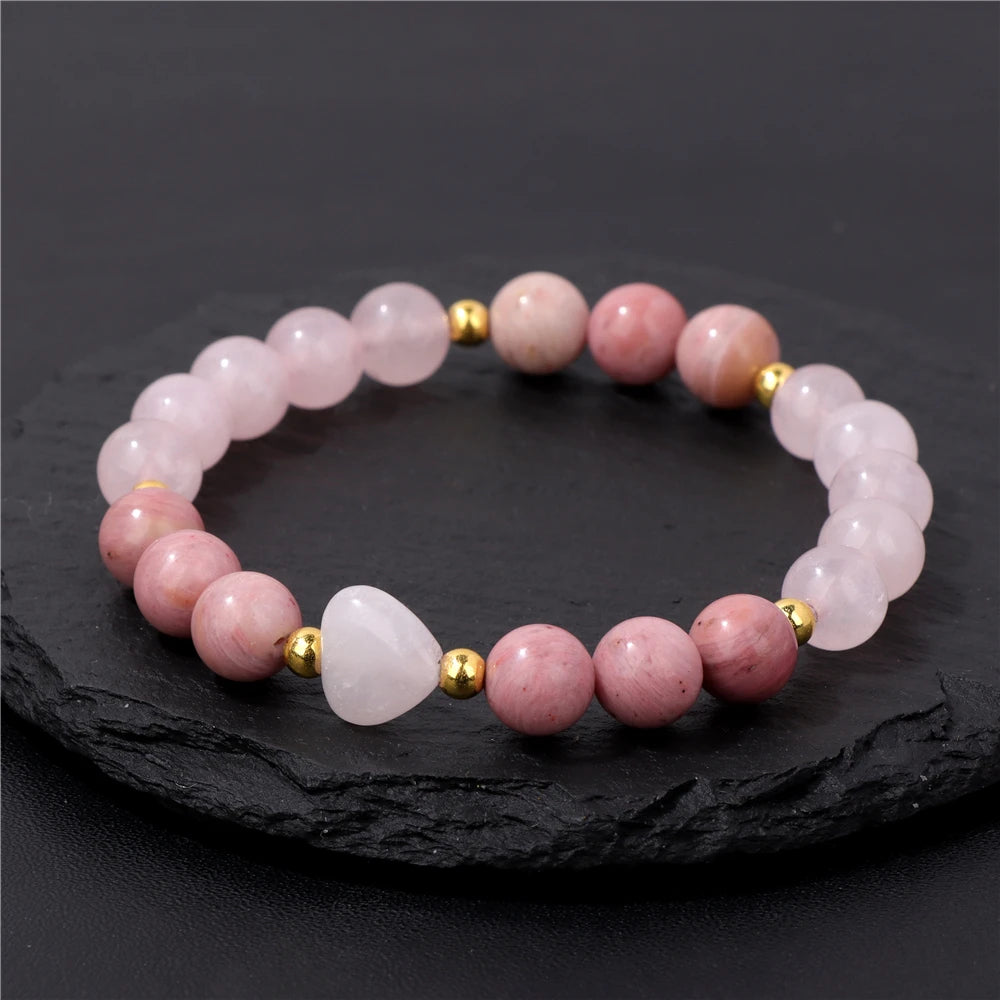 Rosenquarz Rhodochrosit Armband mit Herzstein