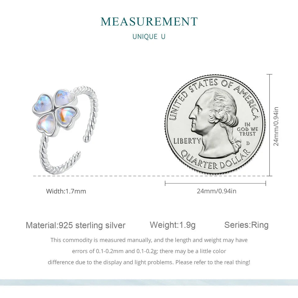 Offener Mondstein Ring aus 925er Silber mit vier Herzsteinen
