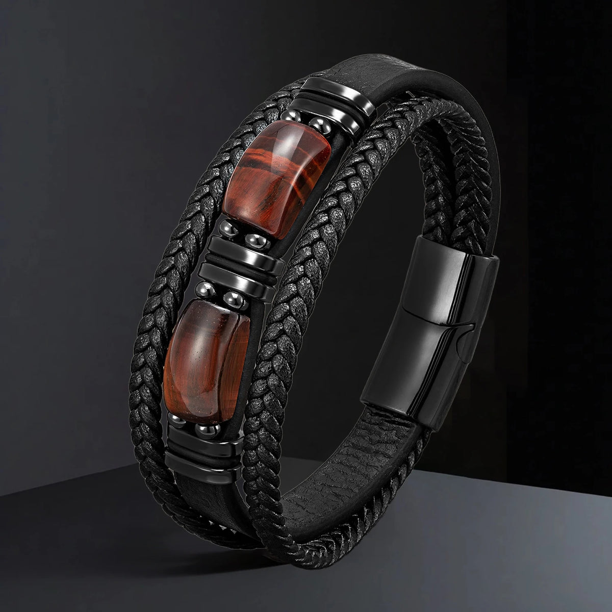 Tigerauge Lederarmband mit Doppelstein