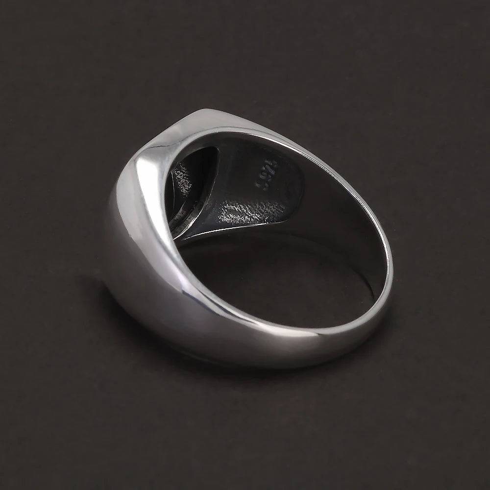 Onyx Siegelring aus 925er Silber mit eckigem Cabochon