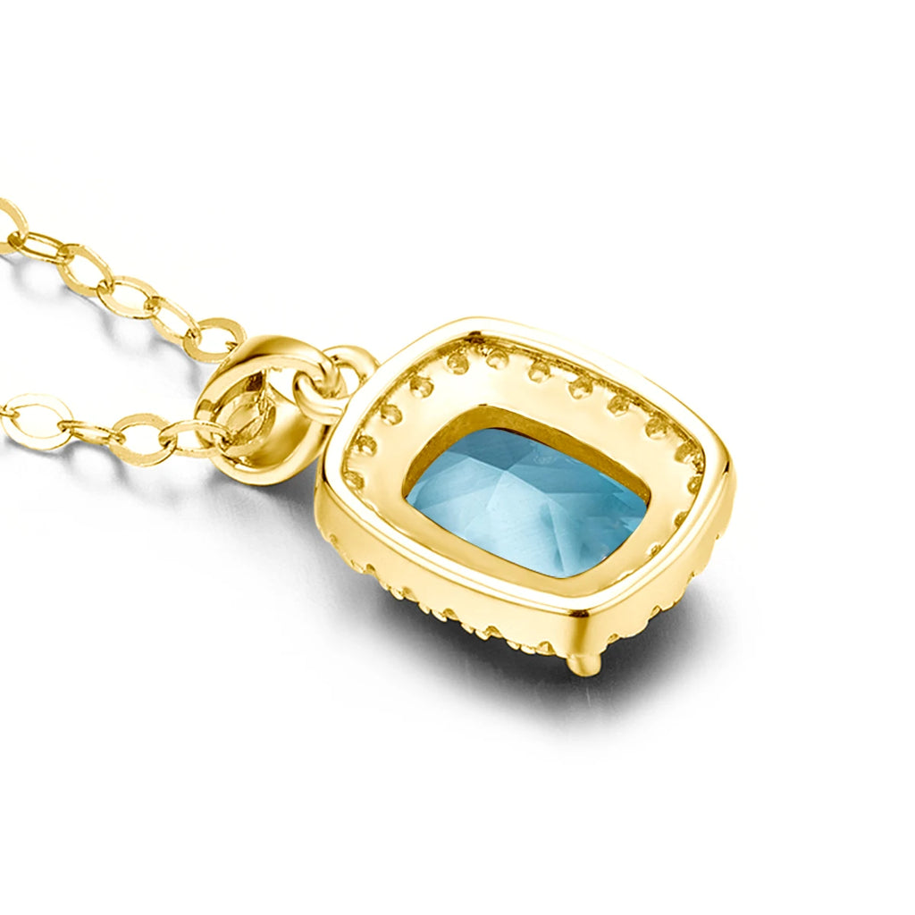 Aquamarin Halskette aus 14K Gold mit rechteckigem Stein und Ziersteinen