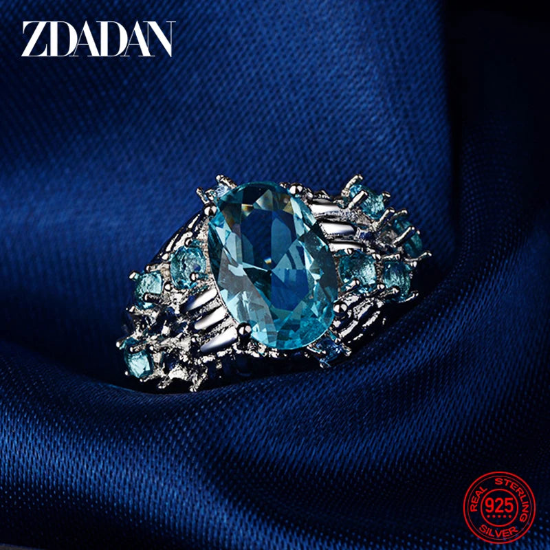 Breiter Ring mit Aquamarin Stein aus 925er Silber mit großem ovalem Mittelstein