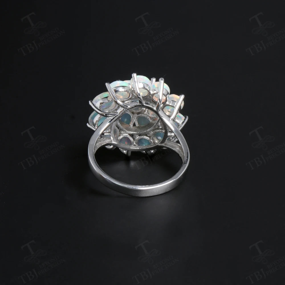 Opal Ring aus 925er Silber mit vielen ovalen Steinen