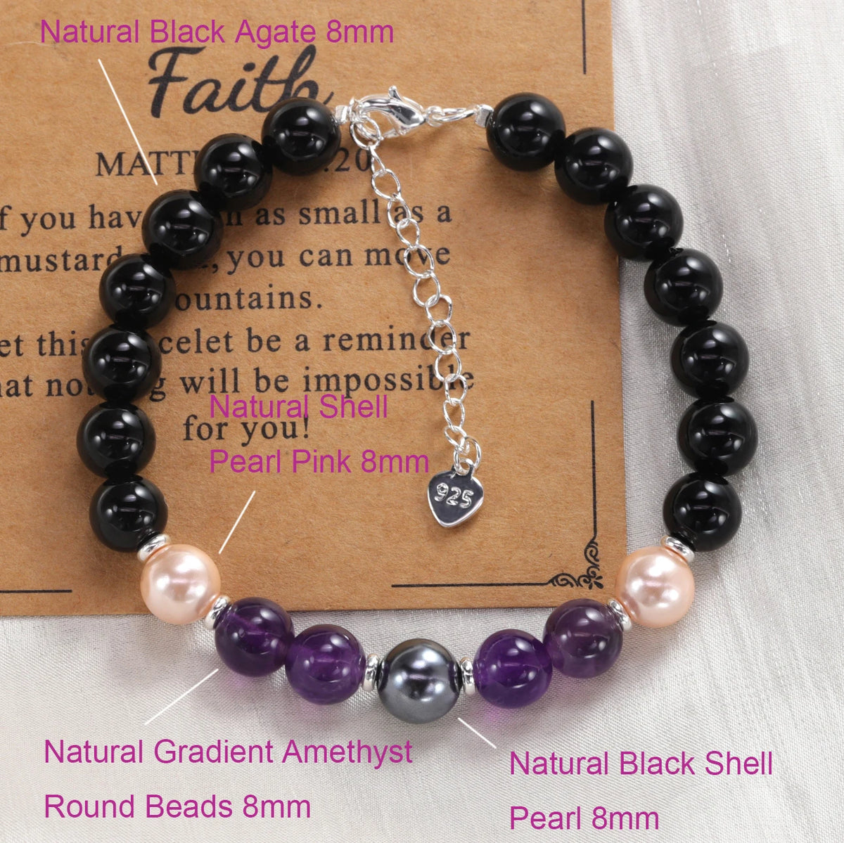 Amethyst Achat Armband mit 8mm Perlen