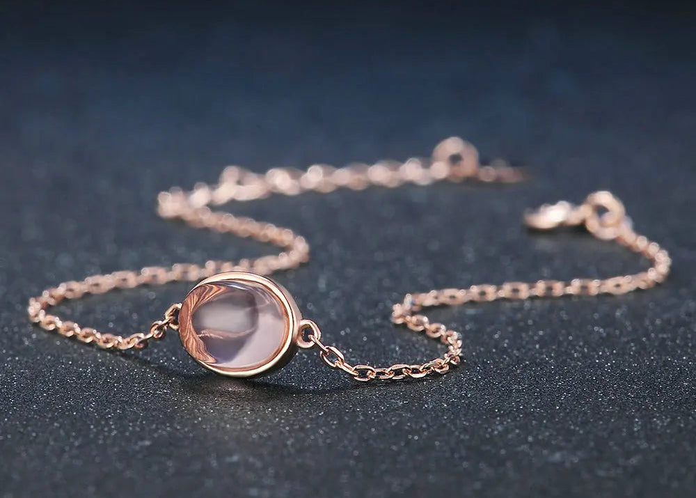 Rosenquarz Armband aus 925er Silber mit 18K Roségold-Beschichtung