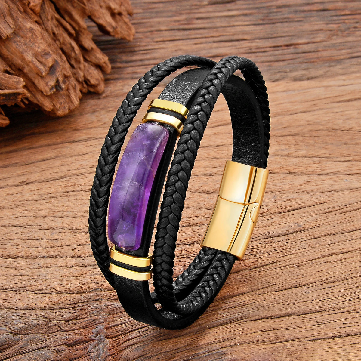 Mehrreihiges Amethyst Lederarmband