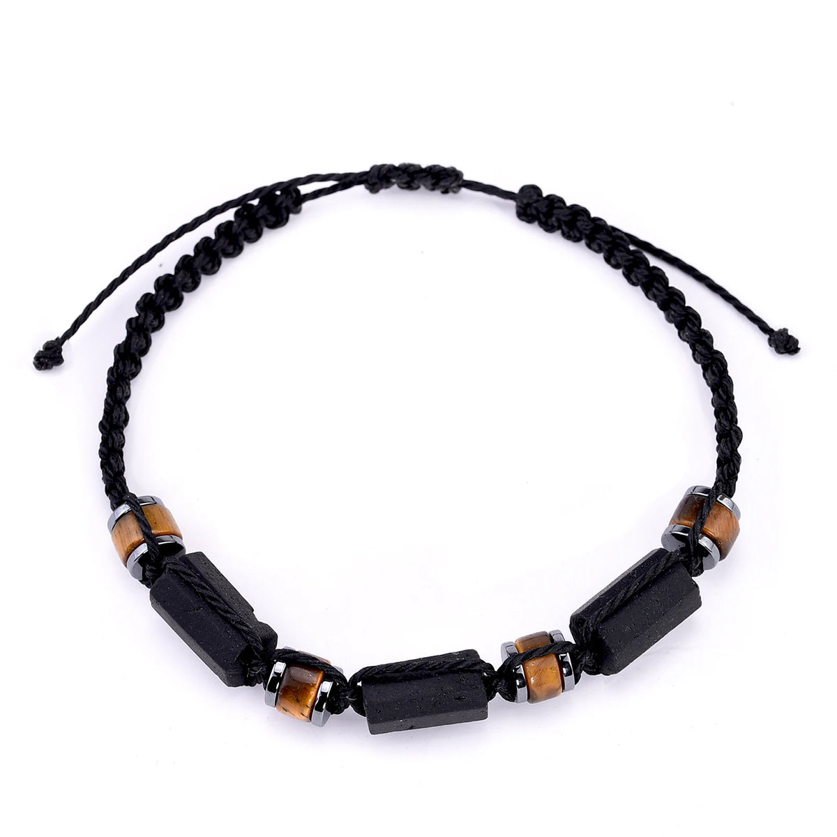 Tigerauge Turmalin Hämatit Armband mit Kordelverschluss