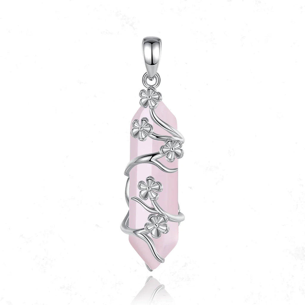Rosenquarz Kette mit floralem Anhänger
