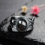 Offener Onyx Ring aus 925er Silber mit Spiralornamenten