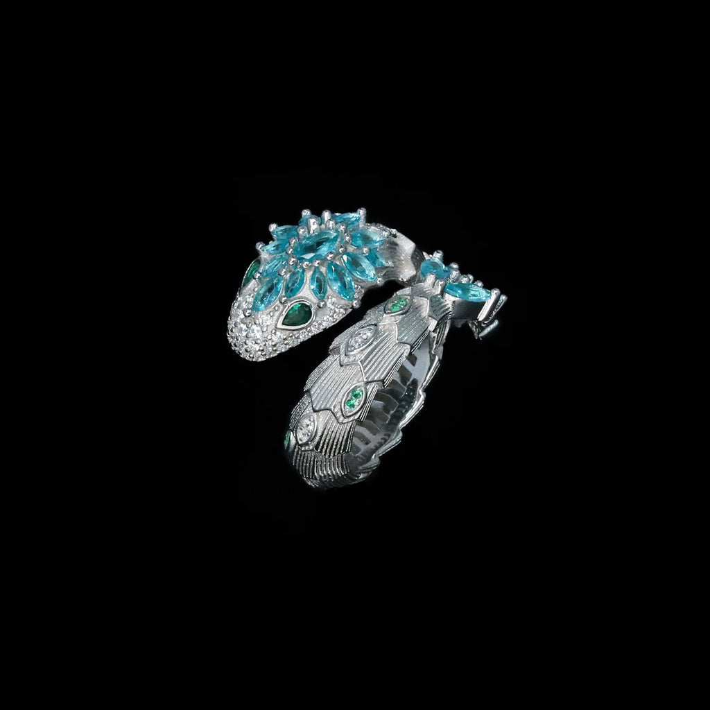 Aquamarin Ring Silber aus 925er Silber mit floralem Mehrstein-Design