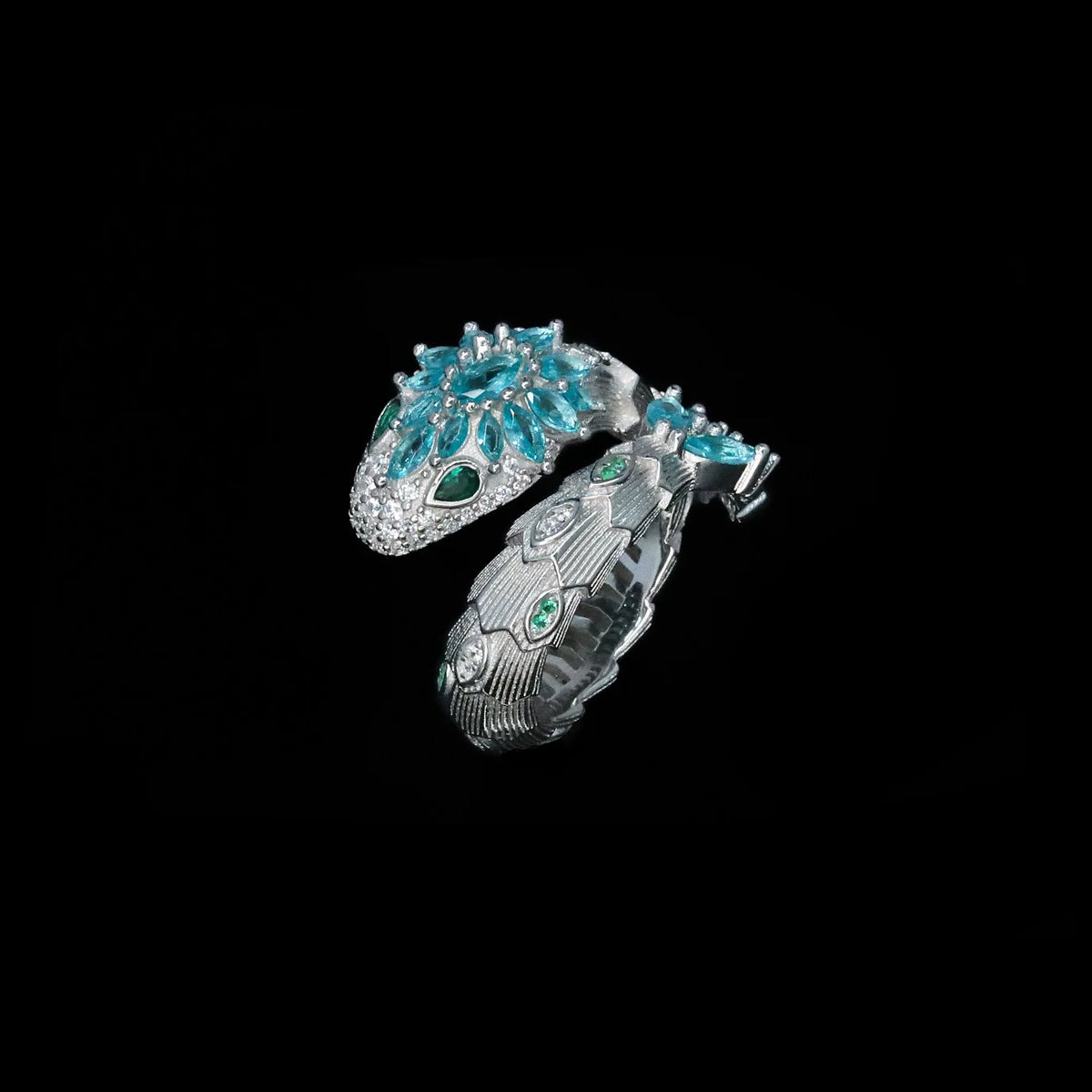 Aquamarin Ring Silber aus 925er Silber mit floralem Mehrstein-Design