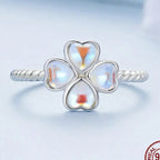 Offener Mondstein Ring aus 925er Silber mit vier Herzsteinen
