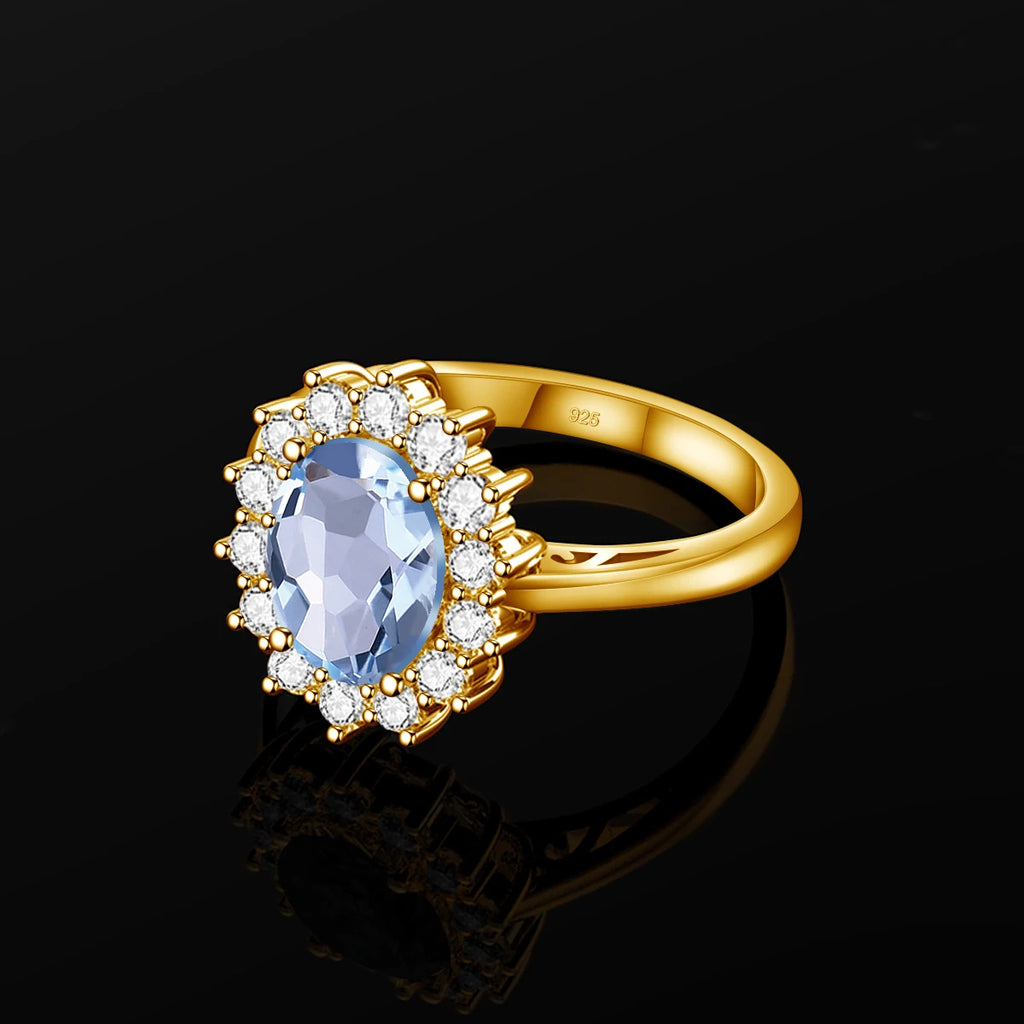 Aquamarin Ring aus 925er Silber in Goldoptik mit rundem Stein