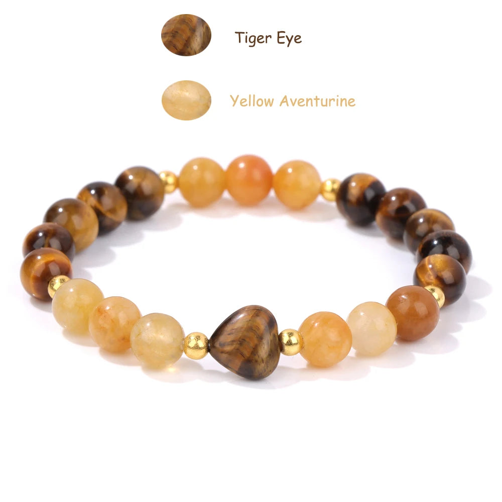 Tigerauge Aventurin Perlenarmband mit Herzstein