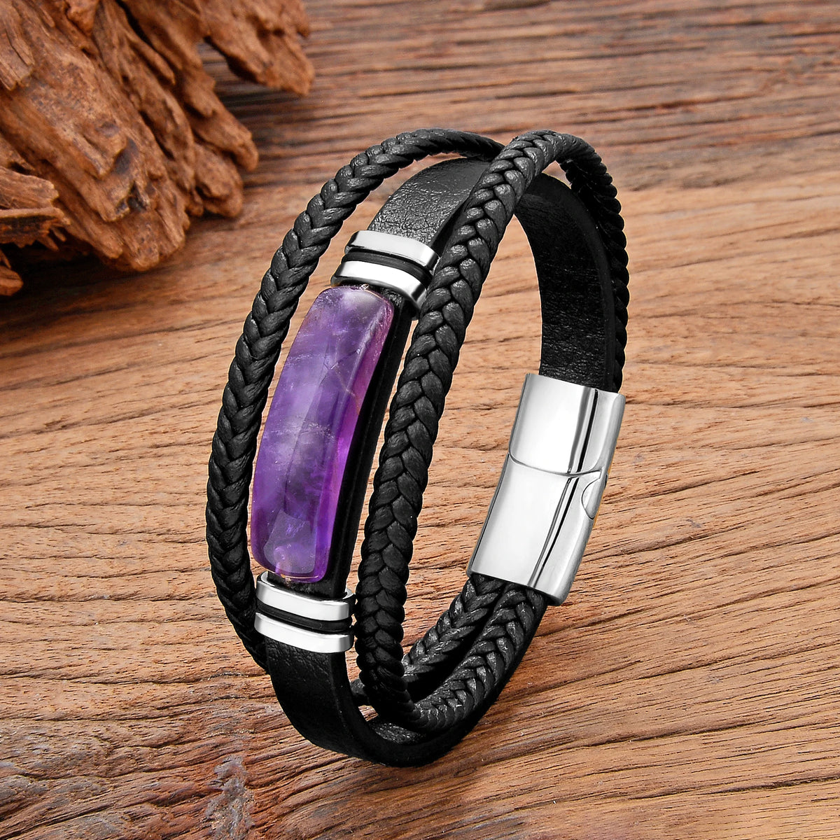 Mehrreihiges Amethyst Lederarmband